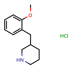 Chemical structure of 3-[(2-Methoxyphenyl)methyl]-piperidine hydrochloride , CAS 625454-22-0, AChemBlock P38155