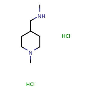 Chemical structure of Methyl (1-methyl-piperidin-4-ylmethyl)amine dihydrochloride , CAS 405928-19-0, AChemBlock P38210