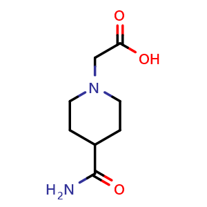 Chemical structure of 4-(Aminocarbonyl)-1-piperidineacetic acid , CAS 40479-21-8, AChemBlock P38229
