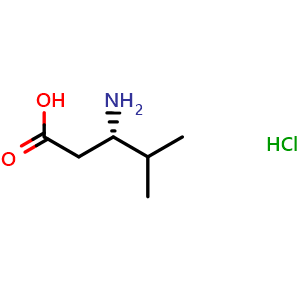 Chemical structure of (S)-3-Amino-4-methylpentanoic acid hydrochloride , CAS 402587-64-8, AChemBlock P38250