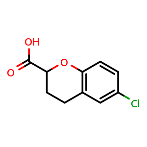 Chemical structure of 6-Chlorochroman-2-carboxylic acid , CAS 40026-24-2, AChemBlock P38297