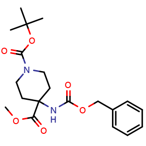 Chemical structure of Methyl 1-Boc-4-(Cbz-amino)-4-piperidinecarboxylate , CAS 392331-67-8, AChemBlock P38349