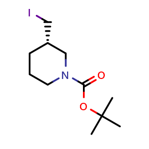 Chemical structure of (3S)-1-Boc-3-(iodomethyl)piperidine , CAS 384829-99-6, AChemBlock P38393