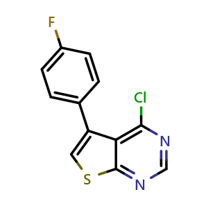 Chemical structure of 4-Chloro-5-(4-fluorophenyl)thieno[2,3-d]pyrimidine , CAS 384351-45-5, AChemBlock P38395