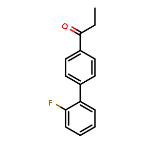 Chemical structure of 1-(2'-Fluoro-biphenyl-4-yl)-1-propanone , CAS 37989-92-7, AChemBlock P38428