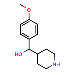 Chemical structure of a-(4-Methoxyphenyl)-4-piperidinemethanol , CAS 37581-37-6, AChemBlock P38453