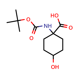 Chemical structure of 1-(Boc-amino)-4-hydroxycyclohexanecarboxylic acid , CAS 369403-08-7, AChemBlock P38490