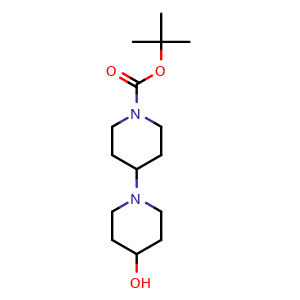 Chemical structure of 1-Boc-4-(4-hydroxypiperidin-1-yl)piperidine , CAS 367500-88-7, AChemBlock P38506
