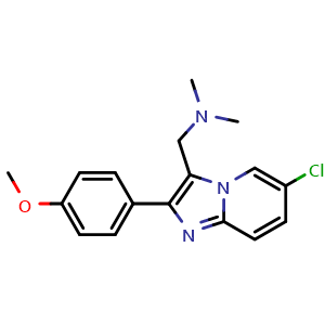 Chemical structure of 6-Cl-2-(4-MeOPh)-3-(Me2N-CH2)imidazo[1,2-a]pyridin , CAS 365213-36-1, AChemBlock P38515