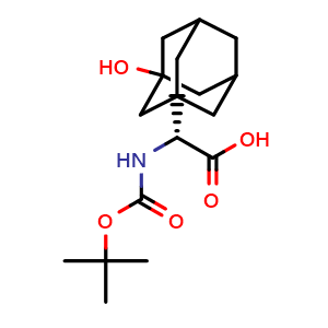 Chemical structure of Boc-(R)-2-(3-Hydroxy-1-adamantyl)glycine , CAS 1334321-39-9, AChemBlock P38539