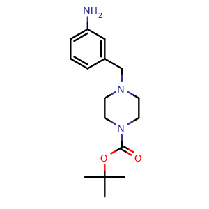 Chemical structure of 3-(1-Boc-piperazin-4-yl-methyl)-aniline , CAS 361345-40-6, AChemBlock P38545