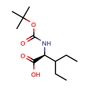 Chemical structure of Boc-(S)-2-Amino-3-ethylpentanoic acid , CAS 35264-04-1, AChemBlock P38599