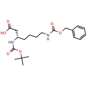 Chemical structure of (S)-3-(Boc-amino)-7-(Cbz-amino)heptanoic acid , CAS 346694-77-7, AChemBlock P38654
