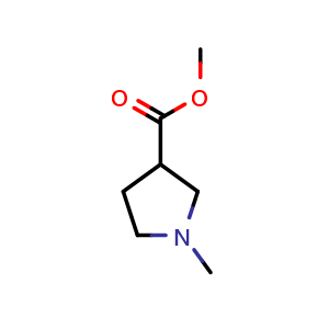 Chemical structure of Methyl 1-methylpyrrolidine-3-carboxylate , CAS 34616-29-0, AChemBlock P38659