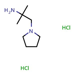 Chemical structure of a,a-Dimethyl-1-pyrrolidineethanamine dihydrochloride , CAS 34155-39-0, AChemBlock P38696