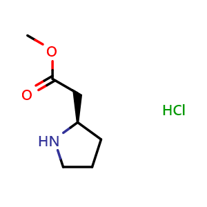 Chemical structure of (R)-Methyl 2-pyrrolidineacetate hydrochloride , CAS 340040-67-7, AChemBlock P38713