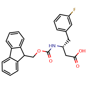 Chemical structure of Fmoc-(R)-3-amino-4-(3-fluorophenyl)butyric acid , CAS 331763-67-8, AChemBlock P38768