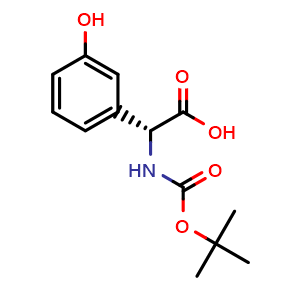 Chemical structure of (R)-a-(Boc-amino)-3-hydroxybenzeneacetic acid , CAS 33130-90-4, AChemBlock P38783