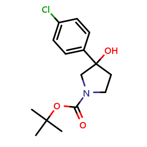 Chemical structure of 1-Boc-3-(4-chlorophenyl)-3-hydroxypyrrolidine , CAS 324785-29-7, AChemBlock P38818