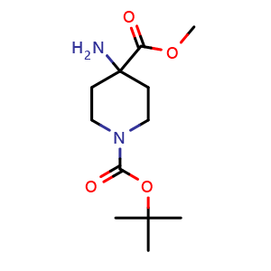 Chemical structure of Methyl 1-Boc-4-amino-4-piperidinecarboxylate , CAS 321997-89-1, AChemBlock P38830
