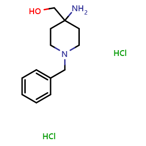 Chemical structure of 4-Amino-1-benzyl-4-piperidinemethanol dihydrochloride , CAS 312928-52-2, AChemBlock P38892
