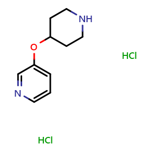 Chemical structure of 3-(4-Piperidinyloxy)pyridine dihydrochloride , CAS 310880-81-0, AChemBlock P38902