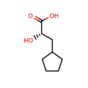 Chemical structure of (S)-a-Hydroxy-cyclopentanepropanoic acid , CAS 300854-06-2, AChemBlock P38964