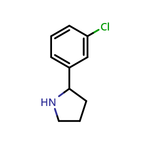 Chemical structure of 2-(3-Chlorophenyl)pyrrolidine , CAS 298690-74-1, AChemBlock P38981