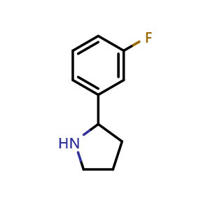 Chemical structure of 2-(3-Fluorophenyl)pyrrolidine , CAS 298690-72-9, AChemBlock P38982