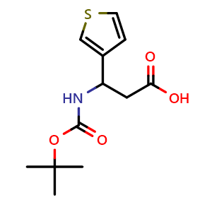 Chemical structure of 3-(Boc-amino)-3-(thiophen-3-yl)propanoic acid , CAS 284492-23-5, AChemBlock P39068