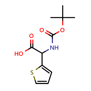 Chemical structure of a-(Boc-amino)-2-thiopheneacetic acid , CAS 28044-76-0, AChemBlock P39087
