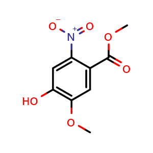 Chemical structure of Methyl 4-hydroxy-5-methoxy-2-nitro-benzoate , CAS 27883-60-9, AChemBlock P39103
