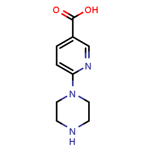 Chemical structure of 6-(1-Piperazinyl)-3-pyridinecarboxylic acid , CAS 278803-18-2, AChemBlock P39104