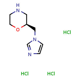 Chemical structure of (S)-2-(1H-Imidazol-1-ylmethyl)-morpholine trihydrochloride , CAS 278789-01-8, AChemBlock P39108