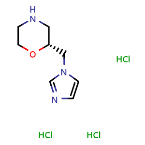 Chemical structure of (R)-2-(1H-Imidazol-1-ylmethyl)-morpholine trihydrochloride , CAS 278789-00-7, AChemBlock P39109