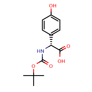 Chemical structure of Boc-(R)-2-amino-2-(4-hydroxyphenyl)acetic acid , CAS 27460-85-1, AChemBlock P39129