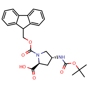 Chemical structure of (4R)-4-(Boc-amino)-1-Fmoc-L-proline , CAS 273222-06-3, AChemBlock P39142
