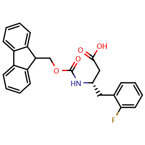 Chemical structure of (S)-b-(Fmoc-amino)-2-fluorobenzenebutanoic acid , CAS 270596-49-1, AChemBlock P39152