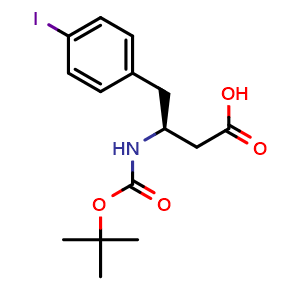 Chemical structure of (S)-4-Iodo-b-(Boc-amino)benzenebutanoic acid , CAS 270065-71-9, AChemBlock P39166