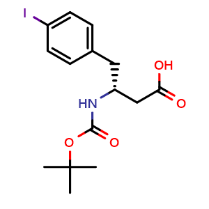 Chemical structure of (R)-4-Iodo-b-(Boc-amino)benzenebutanoic acid , CAS 269396-71-6, AChemBlock P39186