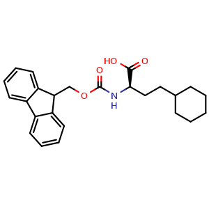 Chemical structure of Fmoc-(R)-2-amino-4-cyclohexylbutanoic acid , CAS 269078-72-0, AChemBlock P39194
