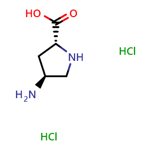 Chemical structure of (4S)-4-Amino-D-proline dihydrochloride , CAS 2829279-78-7, AChemBlock P39234