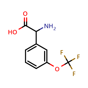 Chemical structure of a-Amino-3-(trifluoromethoxy)benzeneacetic acid , CAS 261952-23-2, AChemBlock P39258