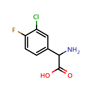 Chemical structure of a-Amino-3-chloro-4-fluorobenzeneacetic acid , CAS 261762-99-6, AChemBlock P39261
