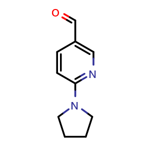 Chemical structure of 6-(1-Pyrrolidinyl)nicotinaldehyde , CAS 261715-39-3, AChemBlock P39263