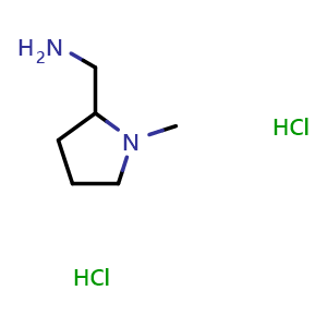 Chemical structure of 1-Methyl-2-pyrrolidinemethanamine dihydrochloride , CAS 26171-06-2, AChemBlock P39264