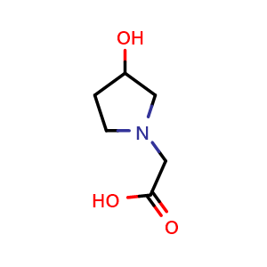 Chemical structure of 3-Hydroxy-1-pyrrolidineacetic acid , CAS 258530-57-3, AChemBlock P39294