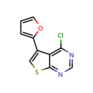 Chemical structure of 4-Chloro-5-(2-furanyl)-thieno[2,3-d]pyrimidine , CAS 256507-01-4, AChemBlock P39314