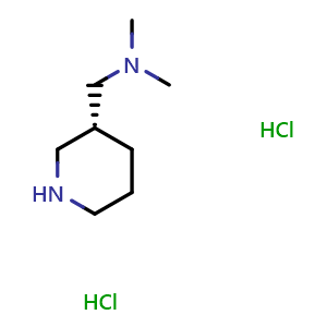 Chemical structure of (R)-N,N-Dimethyl-3-piperidinemethanamine dihydrochloride , CAS 254905-65-2, AChemBlock P39324