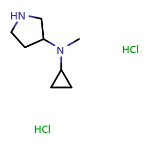 Chemical structure of N-Cyclopropyl-N-methyl-3-pyrrolidinamine dihydrochloride , CAS 250275-00-4, AChemBlock P39369